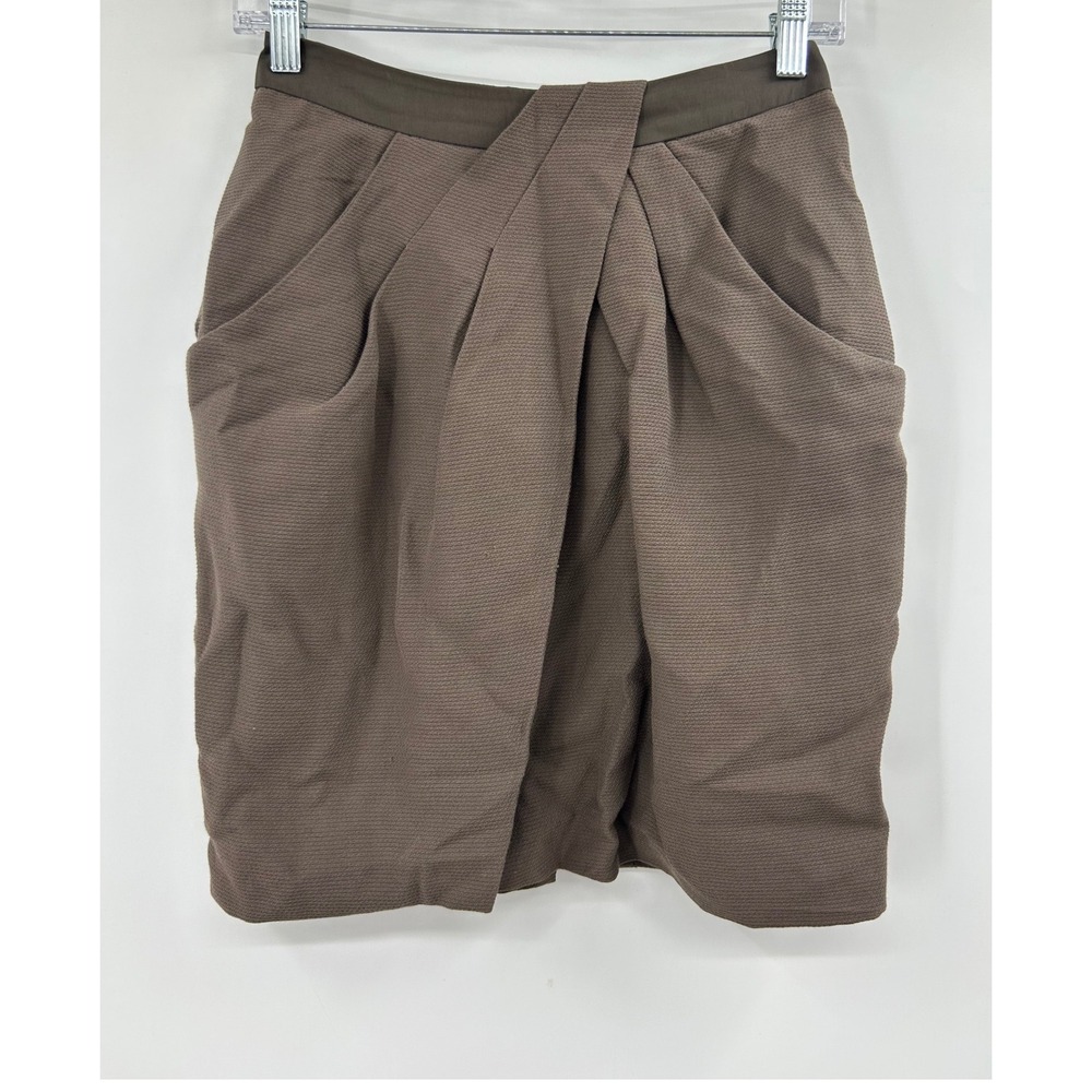 Fei Anthropologie Brown Silk Cotton Tulip Skirt Pockets Size 0